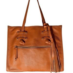 LAGGO Siena Tan Soft leather tote bag, purse spacious , western, tassel, fringe